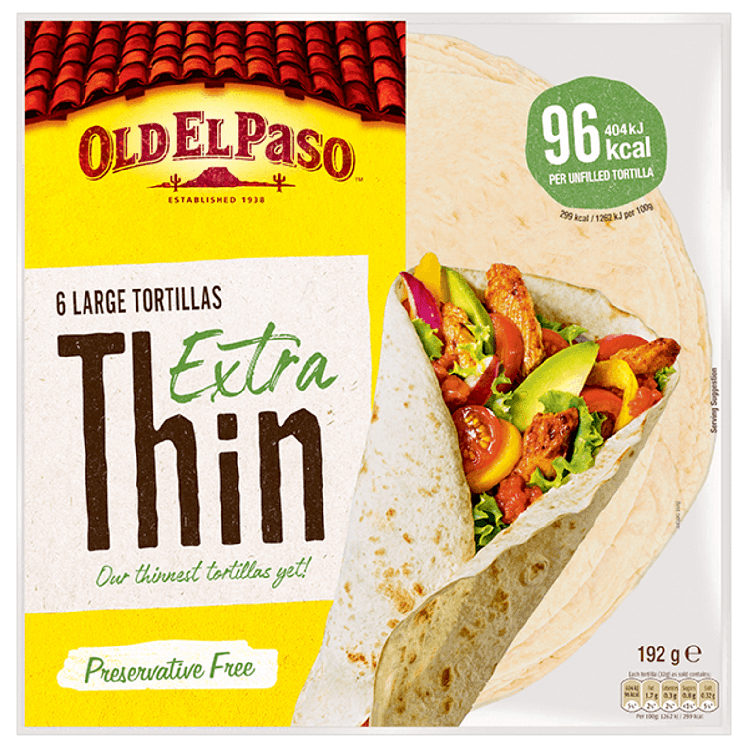 pack of Old El Paso's extra thin 6 large tortillas (192g)
